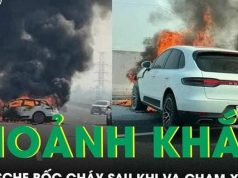 Khoảnh khắc xe sang Porsche bốc cháy ngùn ngụt trên cao tốc